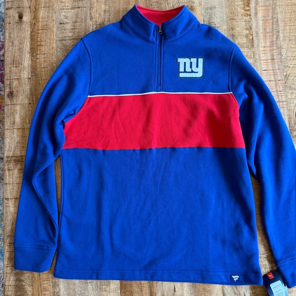 NFL New York Giants NY Fanatics - Quarter Zip Pullover Red Blue Size Large NWT